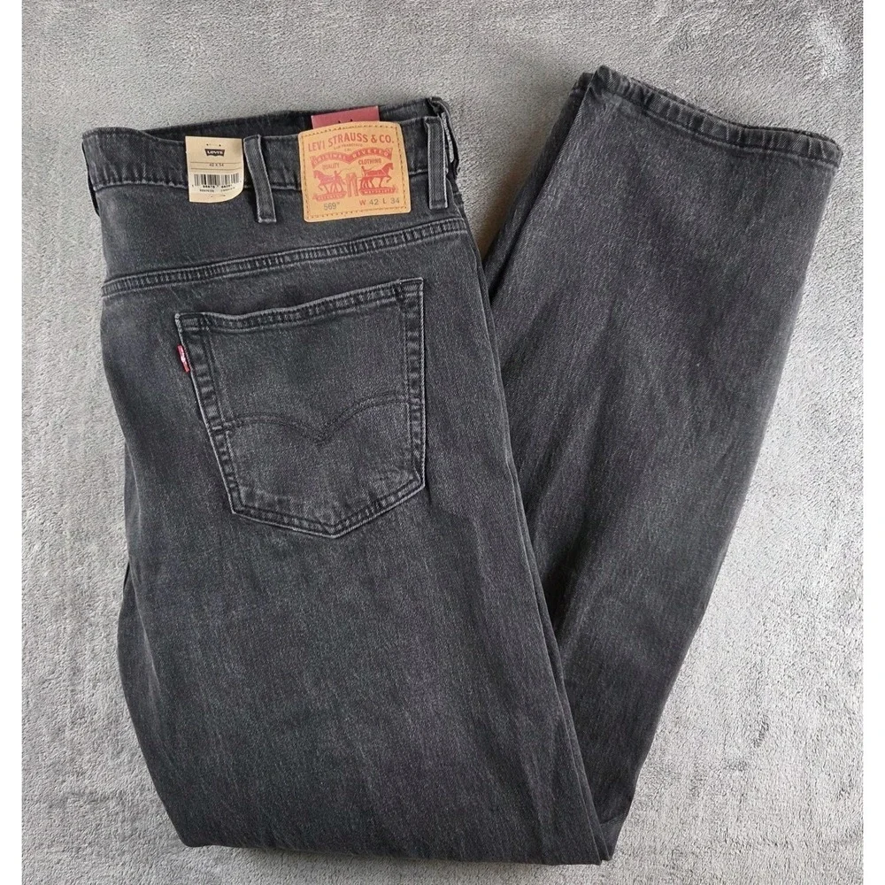 NWT Levi's Jeans Black 569 Loose Straight Baggy Y2K Stretch Men's 42x34 DIstress